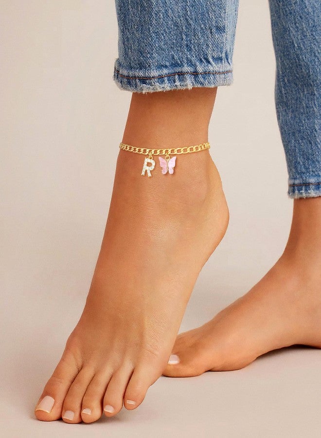 BBV Gold Ankle Bracelets for Women Butterfly Initial Anklet 14K Solid Gold Over Anklets Waterproof Cuban Link Chain Anklets Set Jewelry Jewelry Gifts for Women (R-butterfly) - Image 2